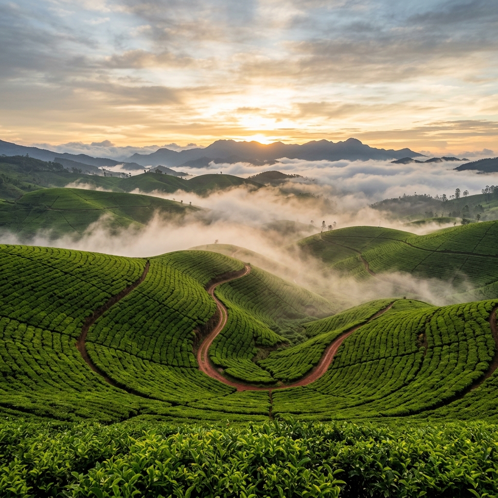 Misty tea gardens