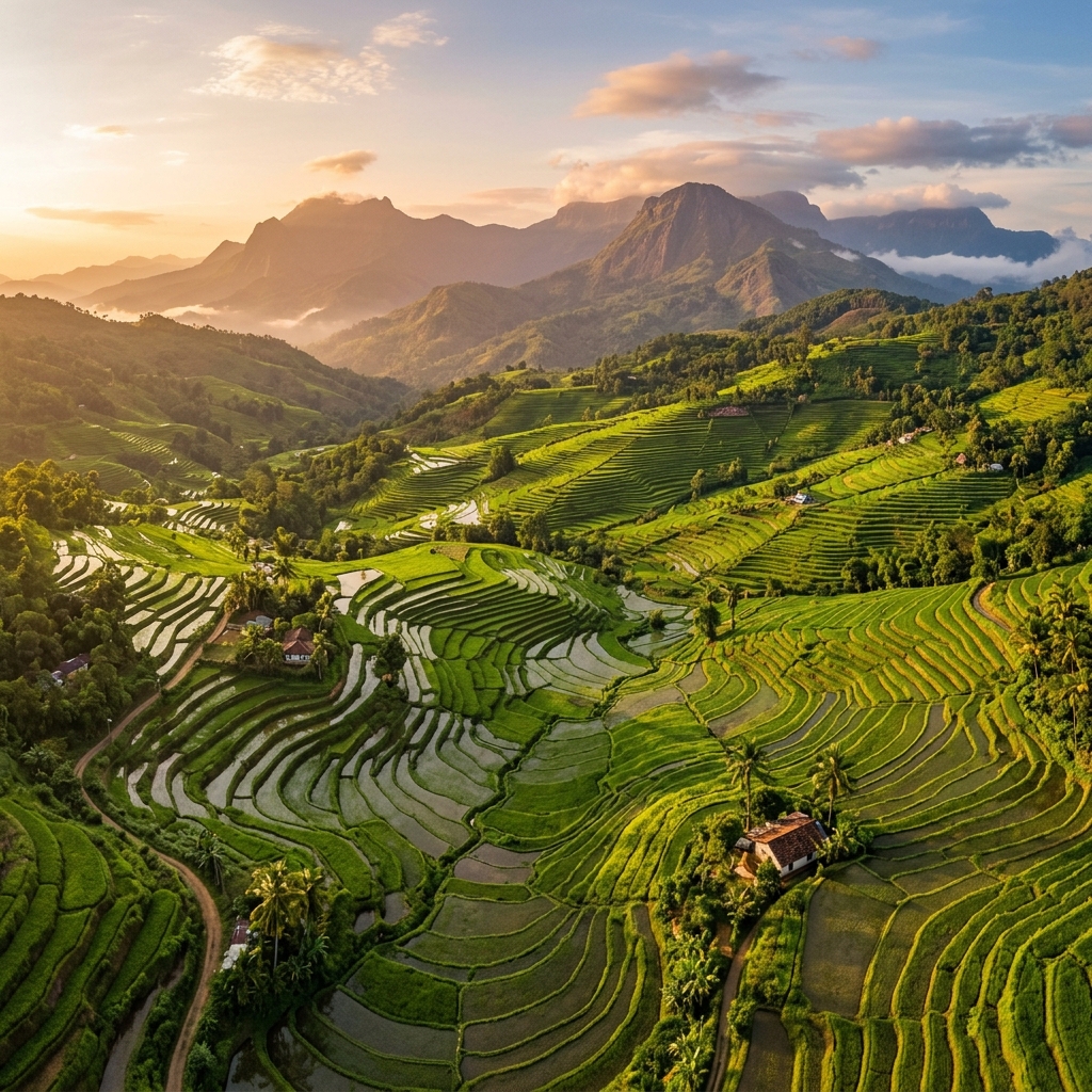 Lush terraced paddy fields Sri Lanka